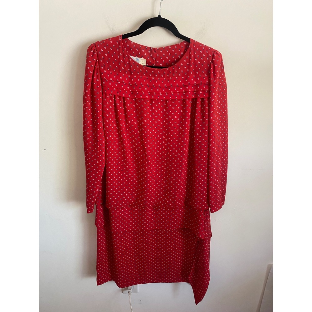 Vintage Lorac Original‎ Red Micro Print Drop Waist Asymmetrical Dress Size 16.5